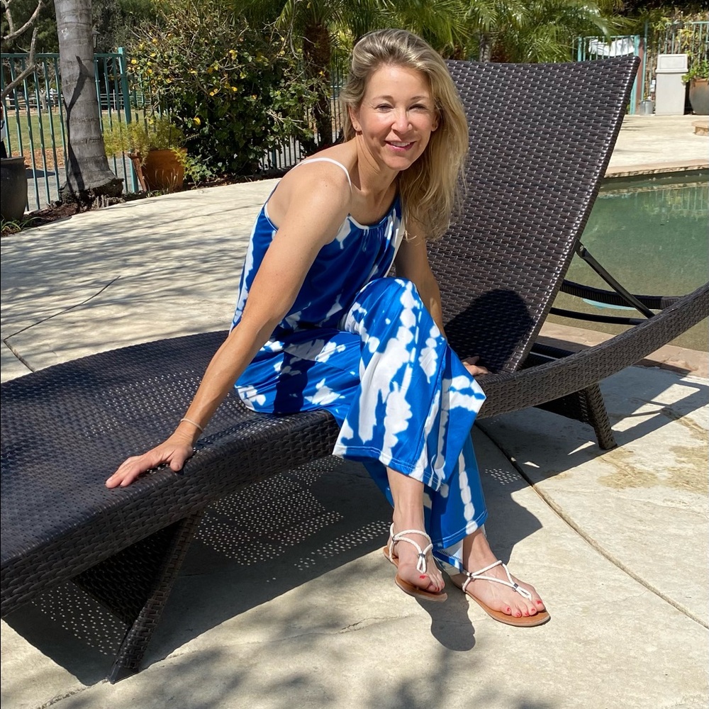 Overalls Jumpsuit Romper Oversized Tie Dye Boho Jumpsuit Bright Blue/White - Picture 6 of 17